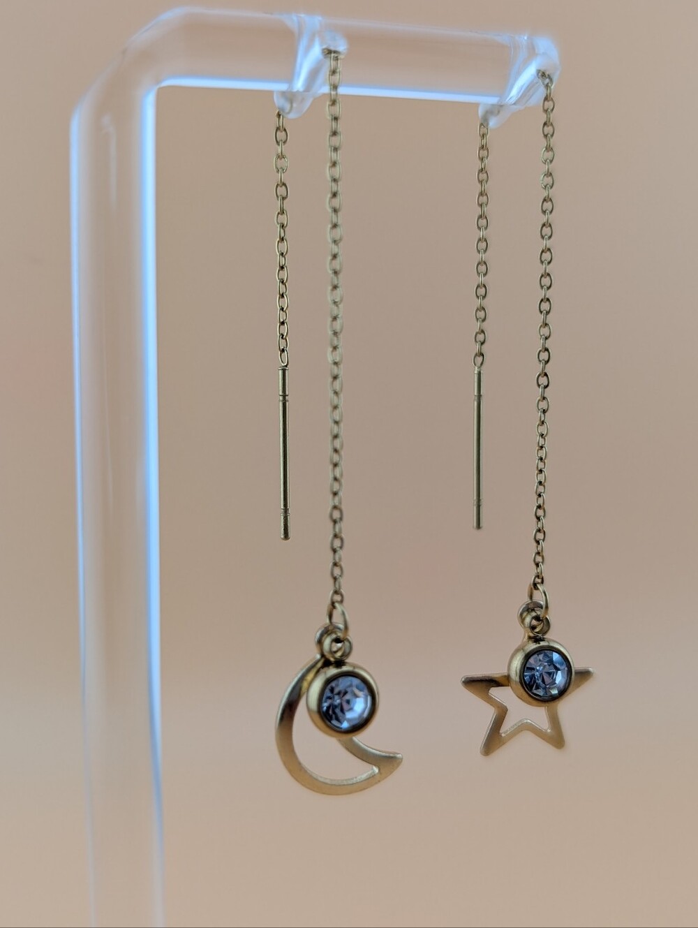 Celestial Threader Gold Plated Star & Moon Dangle Earrings